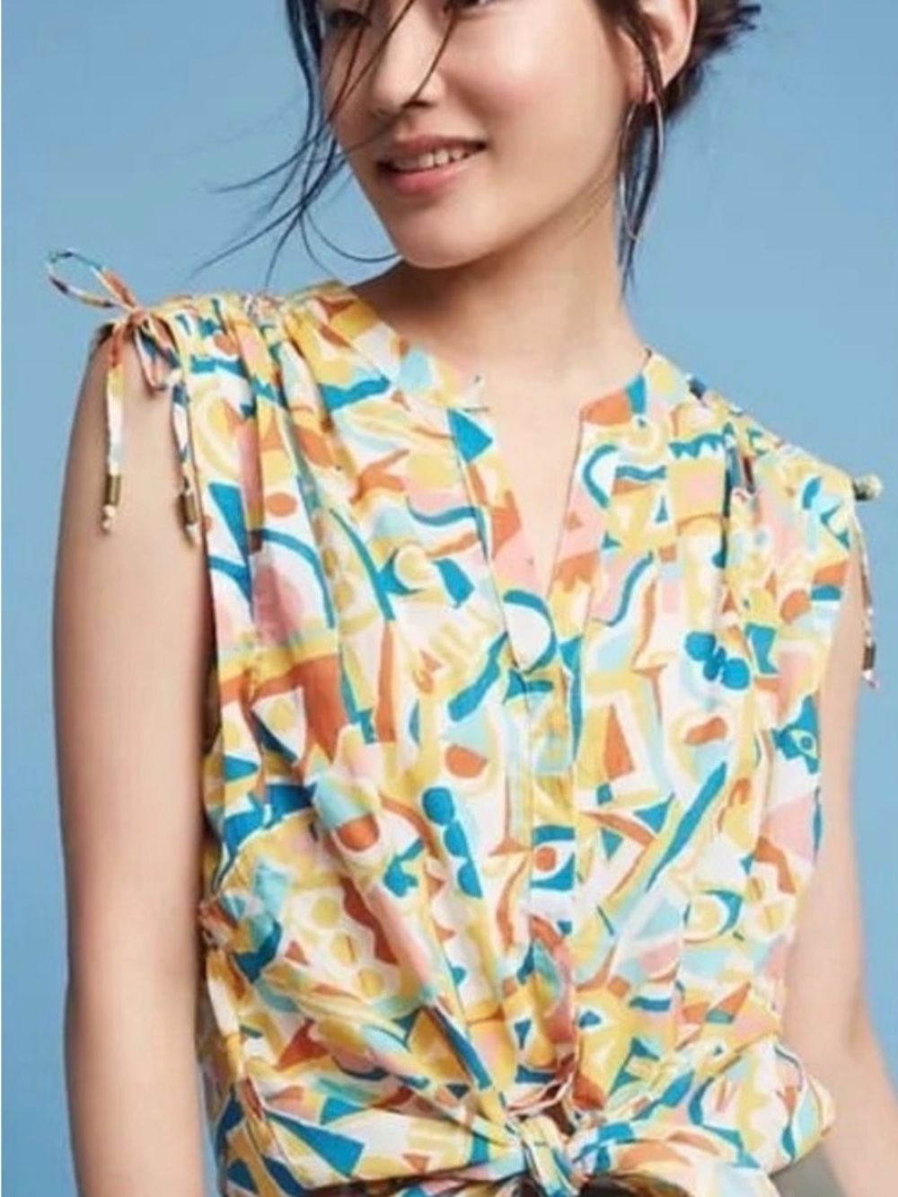 Anthropologie S Oversized Abstract Geometric Sleeveless Top Artist Boho Casual